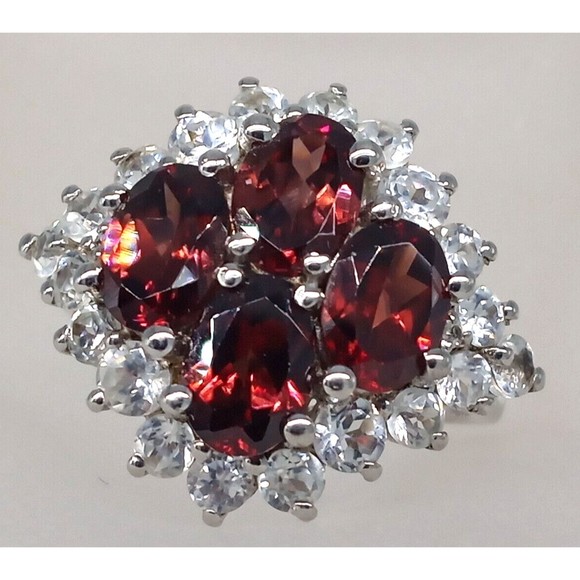 Chuck Clemency Garnet Quartz CZ Gemstone Ring STS 925 Sterling Silver Size 7 - Picture 3 of 15